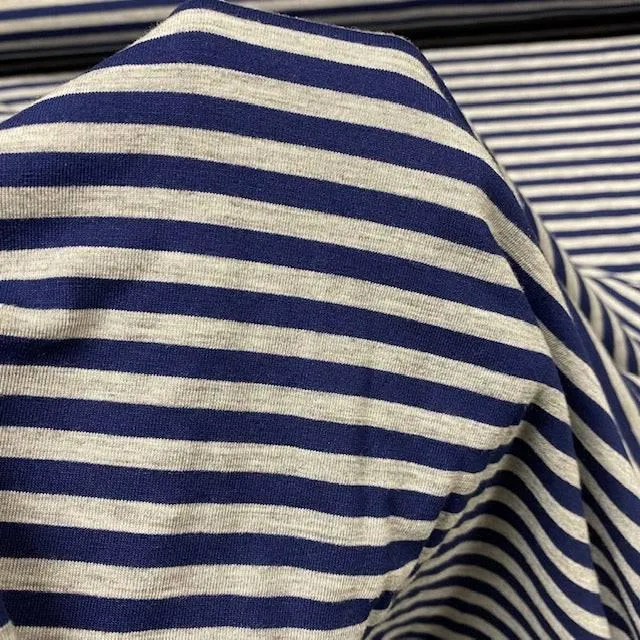 Jessica Viscose Jersey - Navy & Grey Stripe