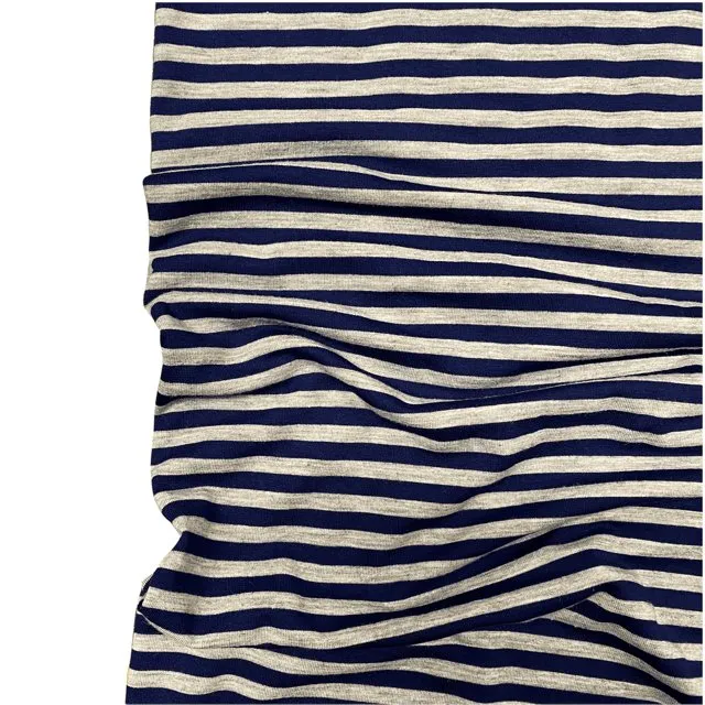 Jessica Viscose Jersey - Navy & Grey Stripe
