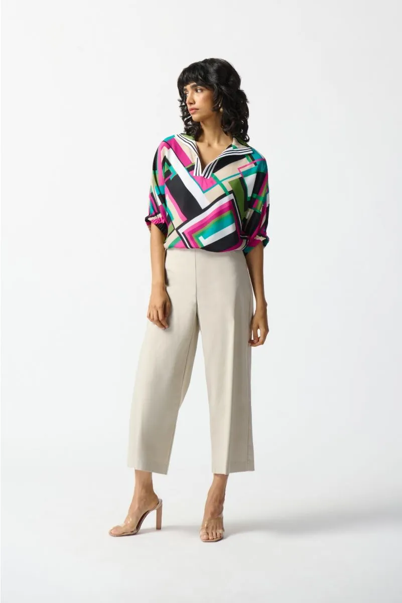 Joseph Ribkoff Black/Multi Geometric Print Puff Sleeve Top 242176