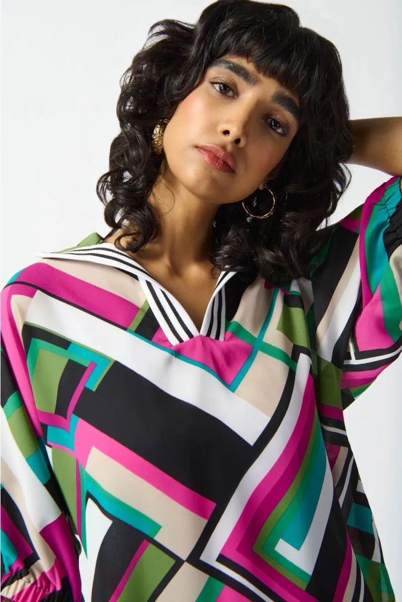 Joseph Ribkoff Black/Multi Geometric Print Puff Sleeve Top 242176