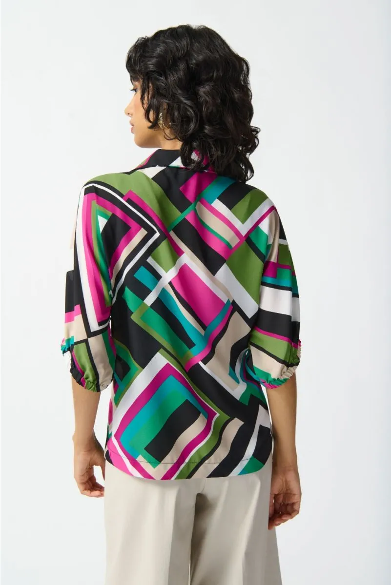 Joseph Ribkoff Black/Multi Geometric Print Puff Sleeve Top 242176