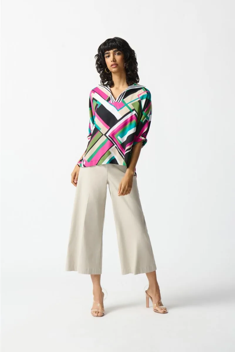 Joseph Ribkoff Black/Multi Geometric Print Puff Sleeve Top 242176