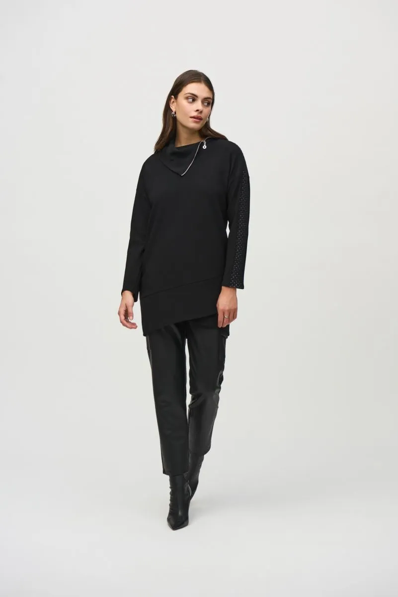 Joseph Ribkoff Black/Silver Hi-Low Long Sleeve Mock Neck Top 244158
