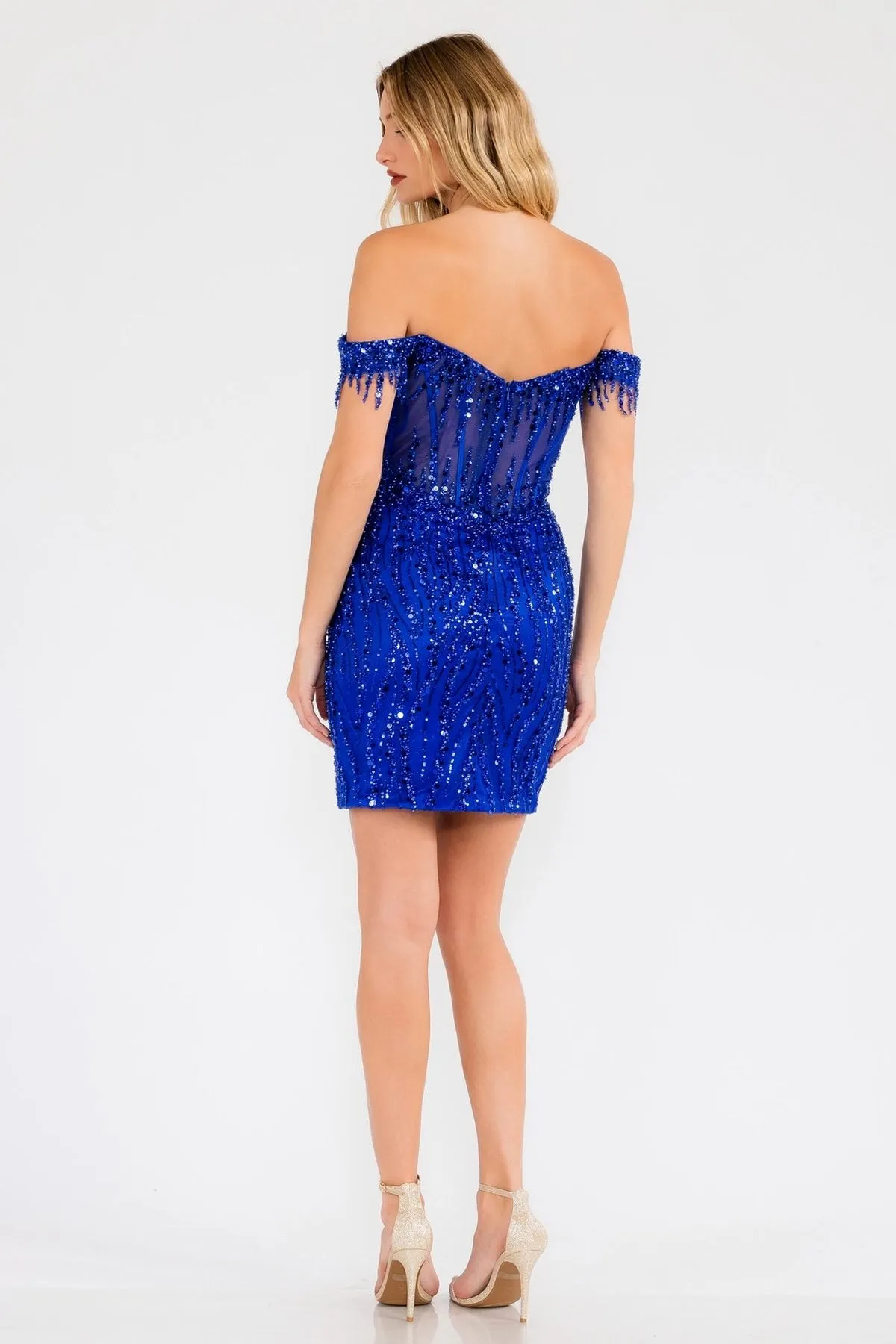 Juliet JT919L Dress Fitted Off Shoulder Sequin Sweetheart Bodice
