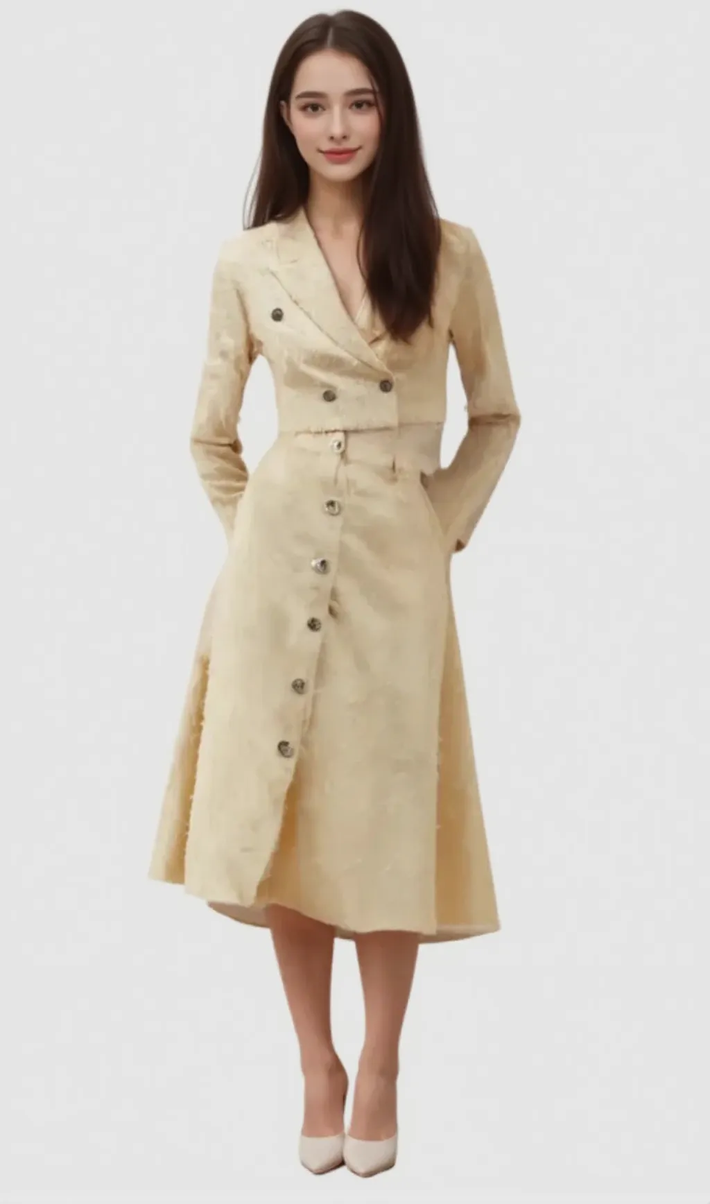 Karine white fringed jacket & skirt matching set