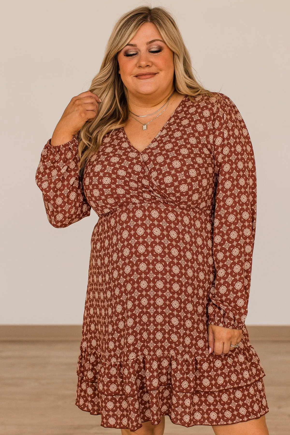 Keep Moving Forward Wrap Dress- Rust