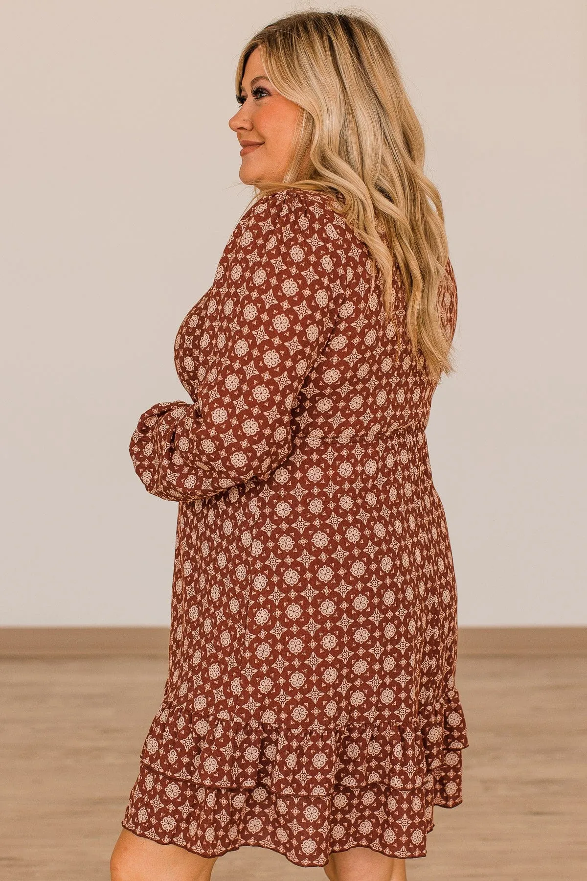 Keep Moving Forward Wrap Dress- Rust