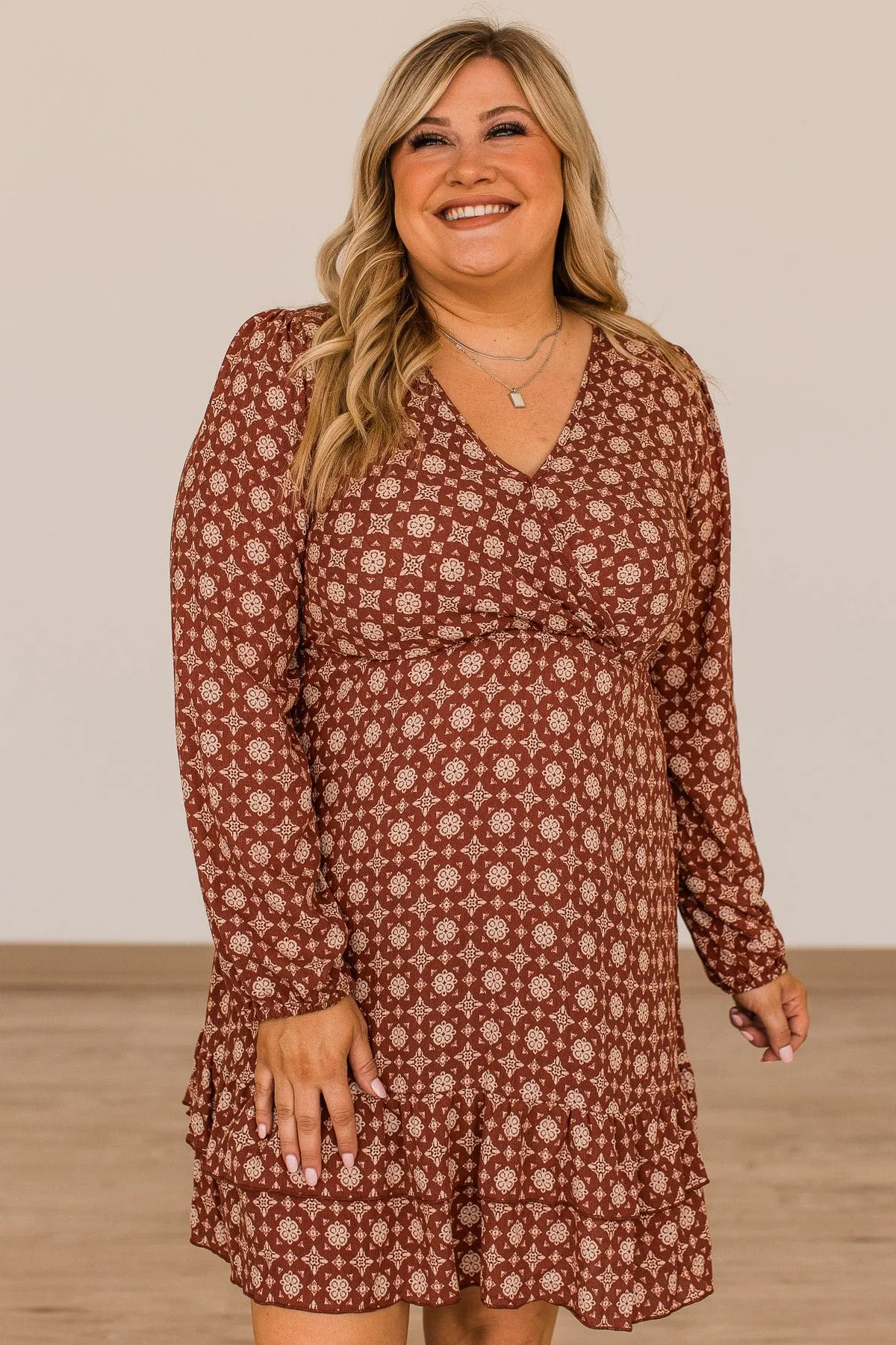 Keep Moving Forward Wrap Dress- Rust