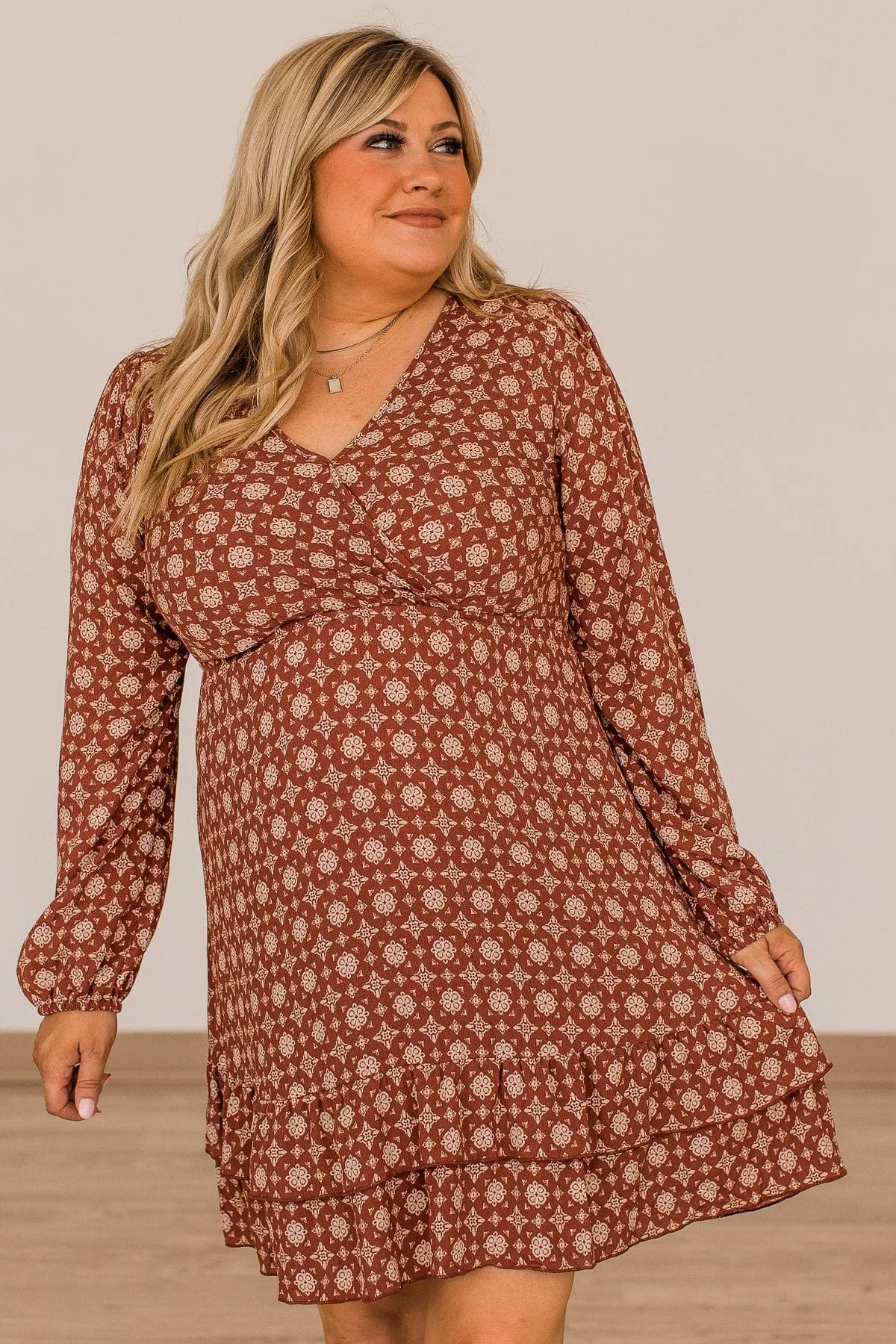 Keep Moving Forward Wrap Dress- Rust