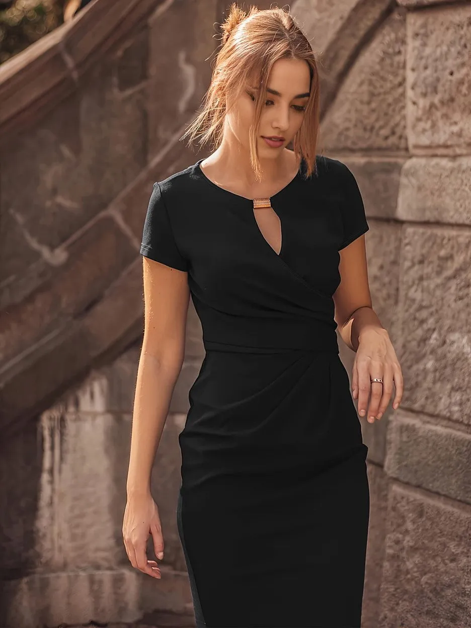 Key Hole Neckline Fitted Black Dress