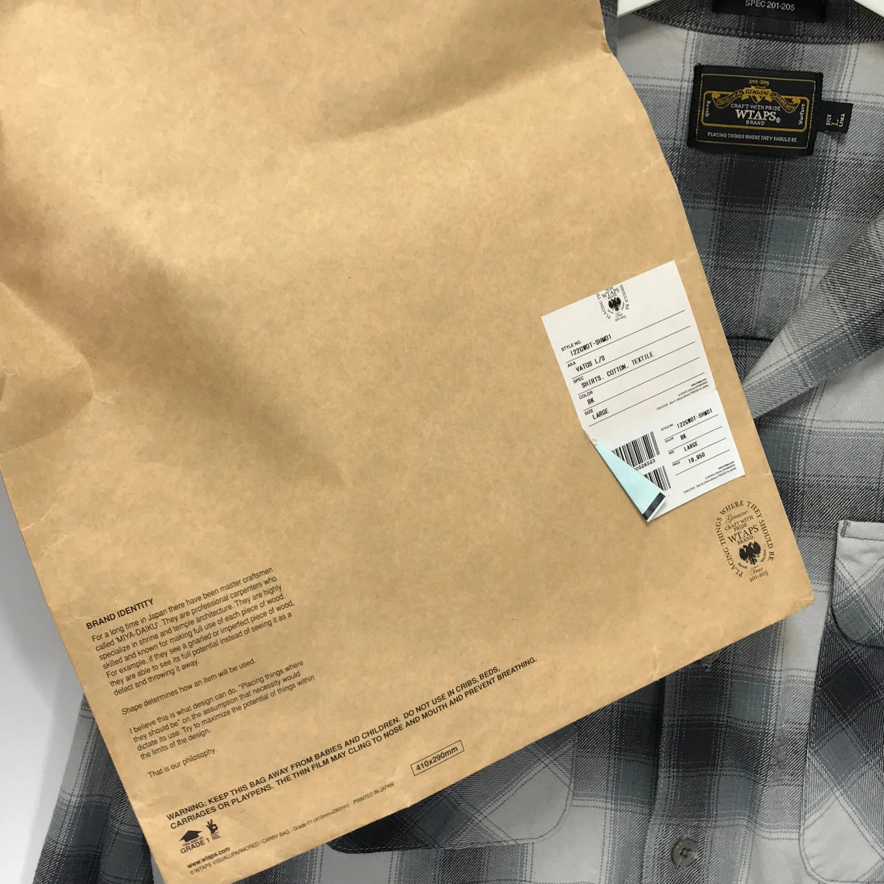 [L] WTAPS 12AW Vatos L/S Shirt Grey