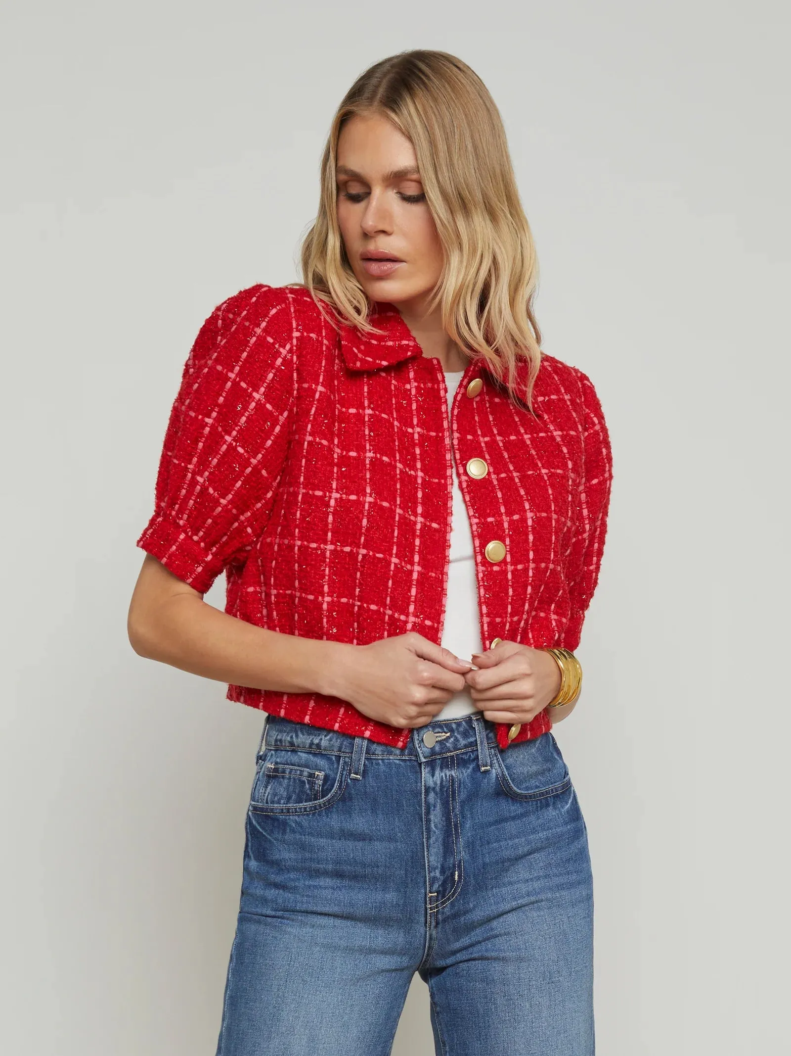 La1687 Red Tweed Cropped Jacket