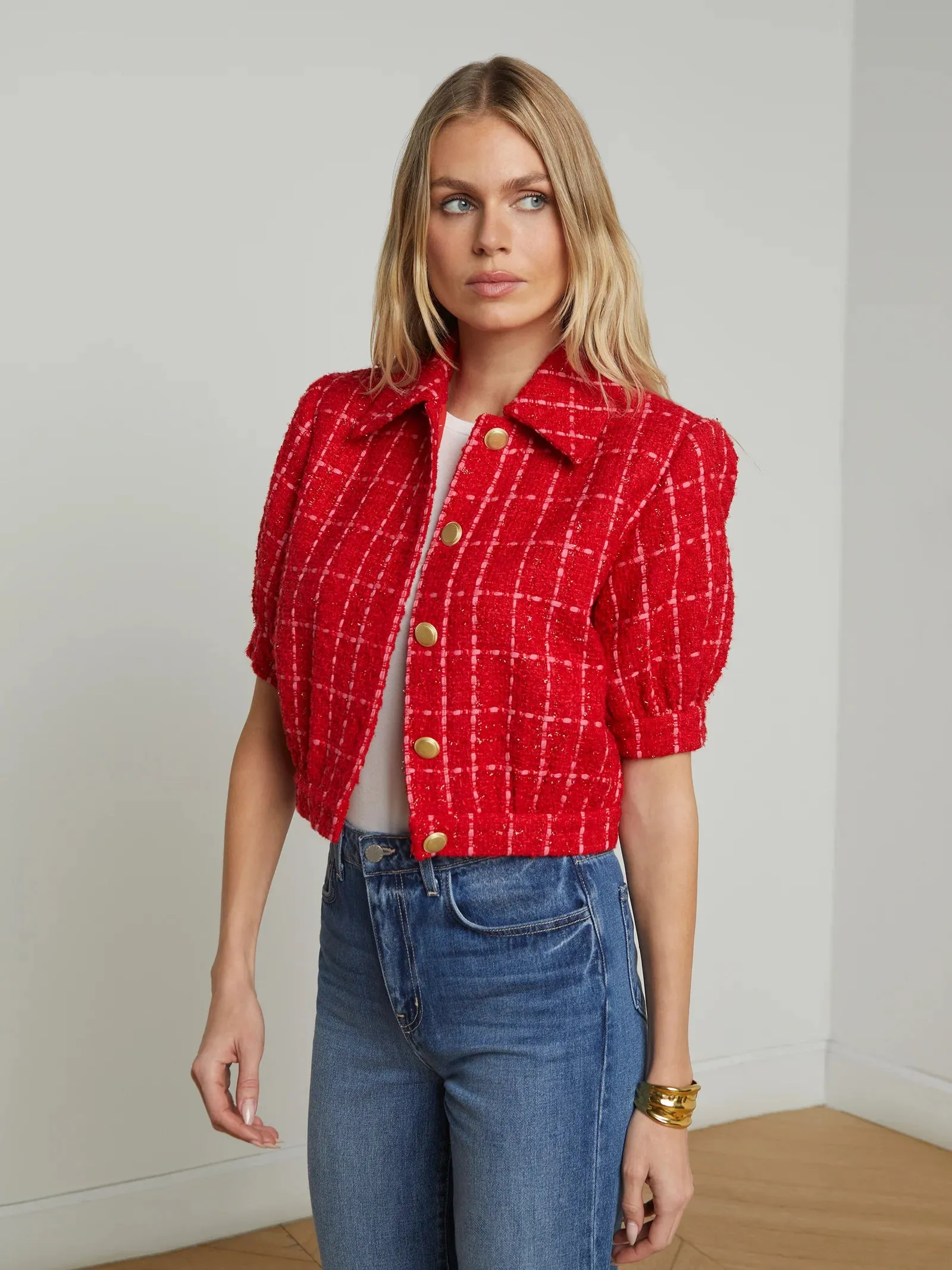 La1687 Red Tweed Cropped Jacket