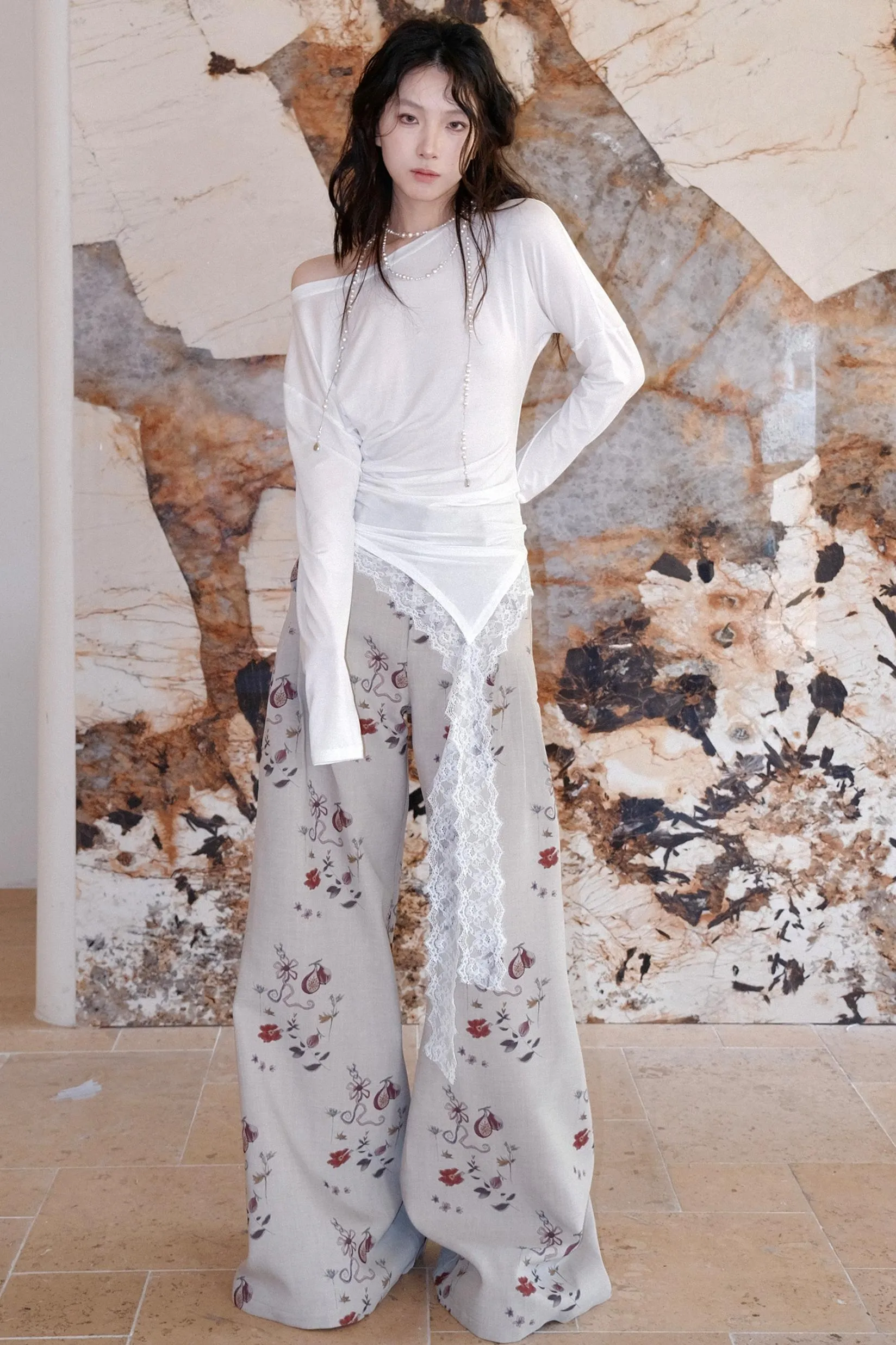 Lace Flutter Tencel Asymmetrical Tee