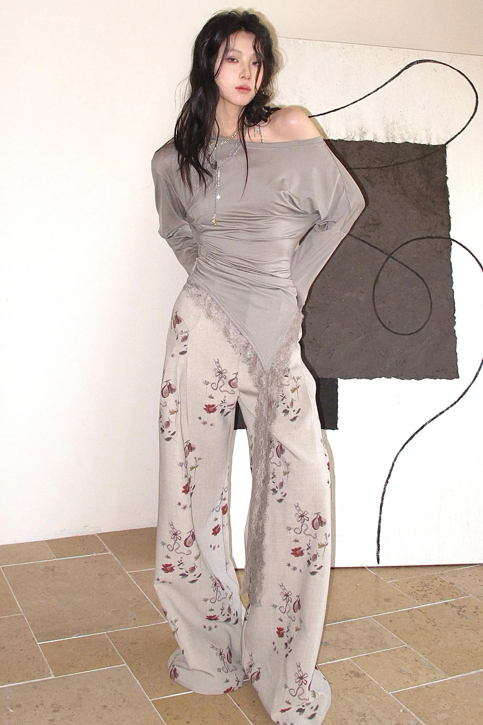 Lace Flutter Tencel Asymmetrical Tee