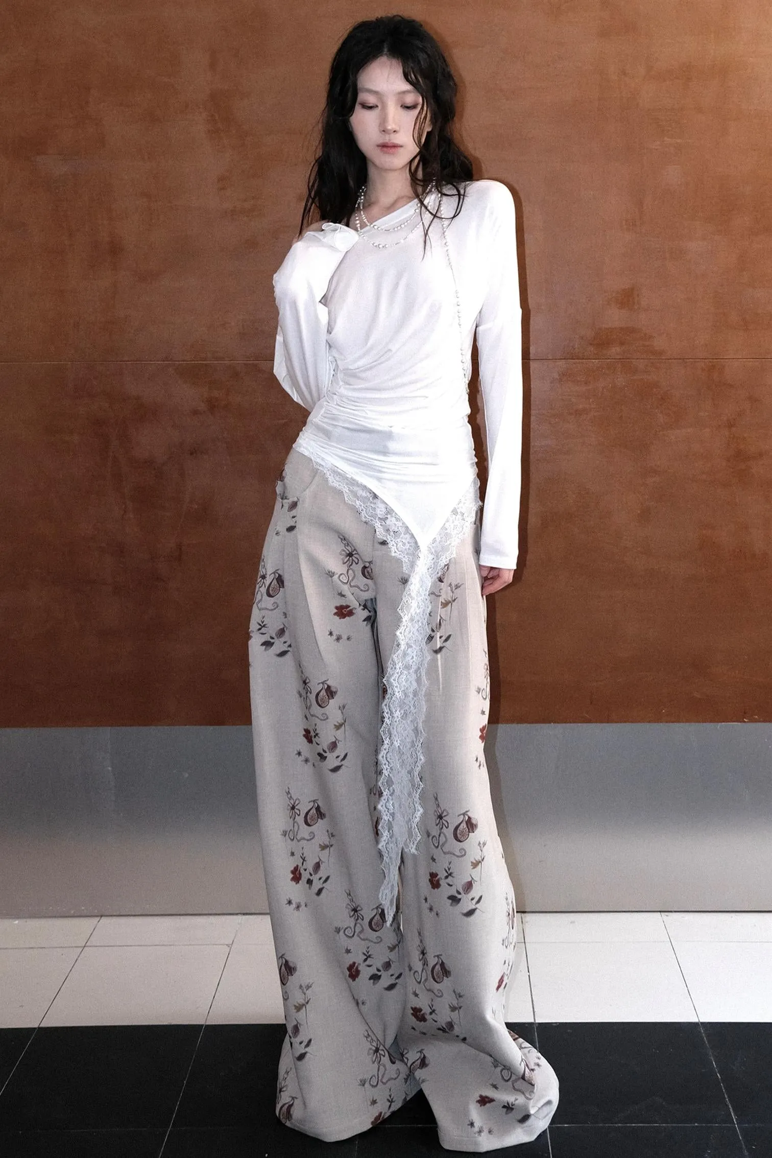 Lace Flutter Tencel Asymmetrical Tee