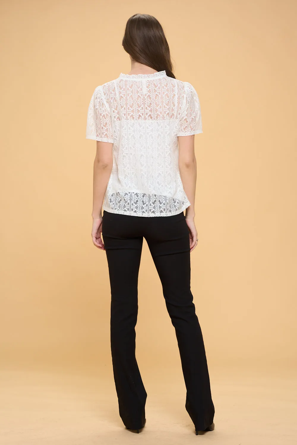 LACE PUFF RUFFLE NECK PEASANT TOP