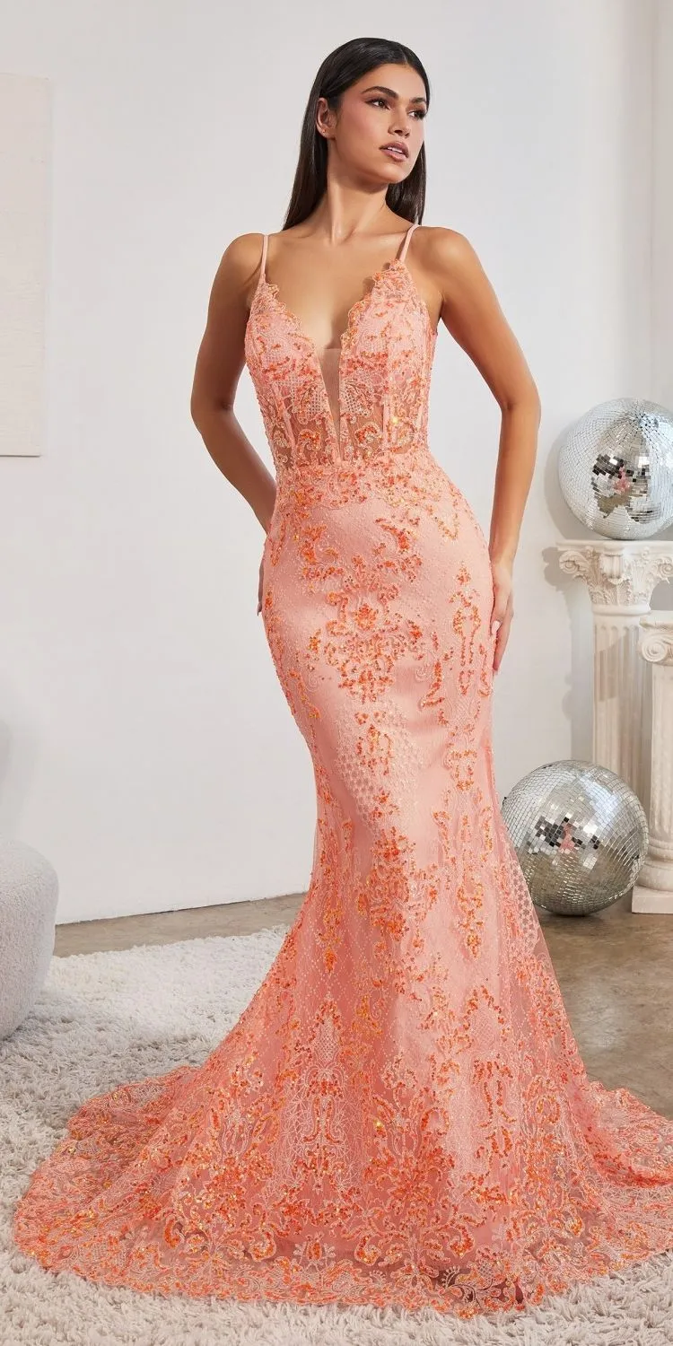 Ladivine CC2189 Fitted Mermaid Gown with Print Embellishment