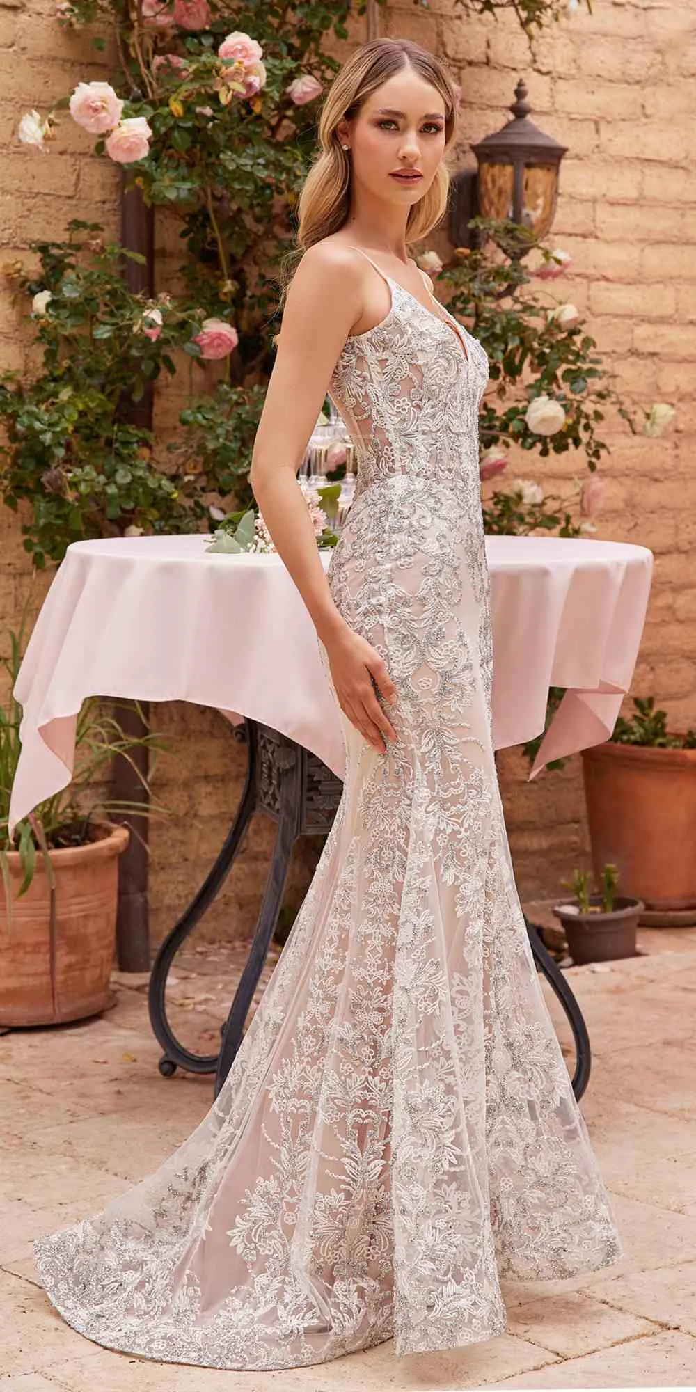 Ladivine J859W Long Fit and Flare Fitted Embellished Wedding Gown