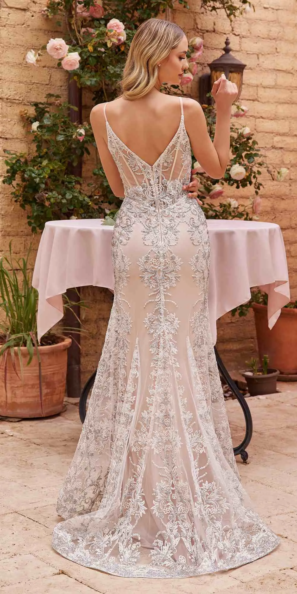 Ladivine J859W Long Fit and Flare Fitted Embellished Wedding Gown