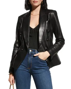 L'AGENCE KENZIE DOUBLE BREASTED LEATHER BLAZER