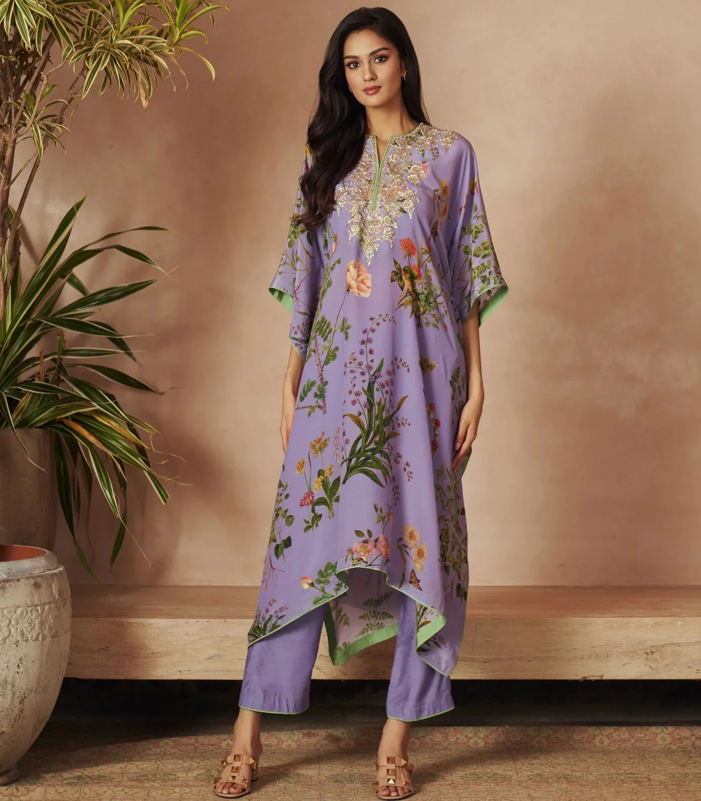 LAVENDER PRINTED KAFTAN PAIRED WITH PANTS