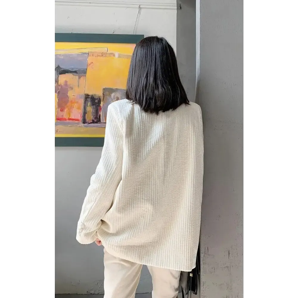 Light Academia Soft Touch Corduroy Blazer in White