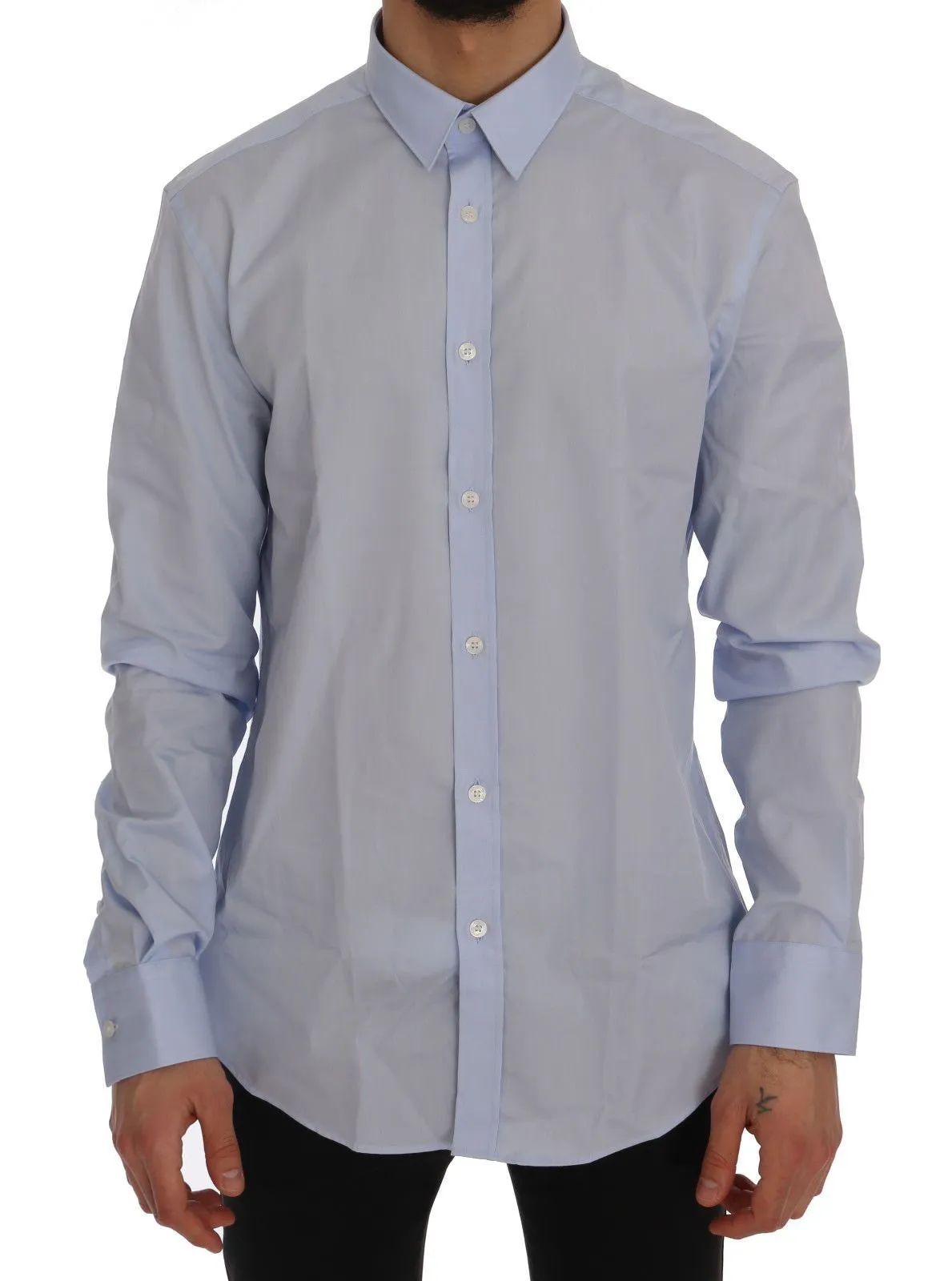 Light Blue Cotton Dress Shirt Trend Slim Fit