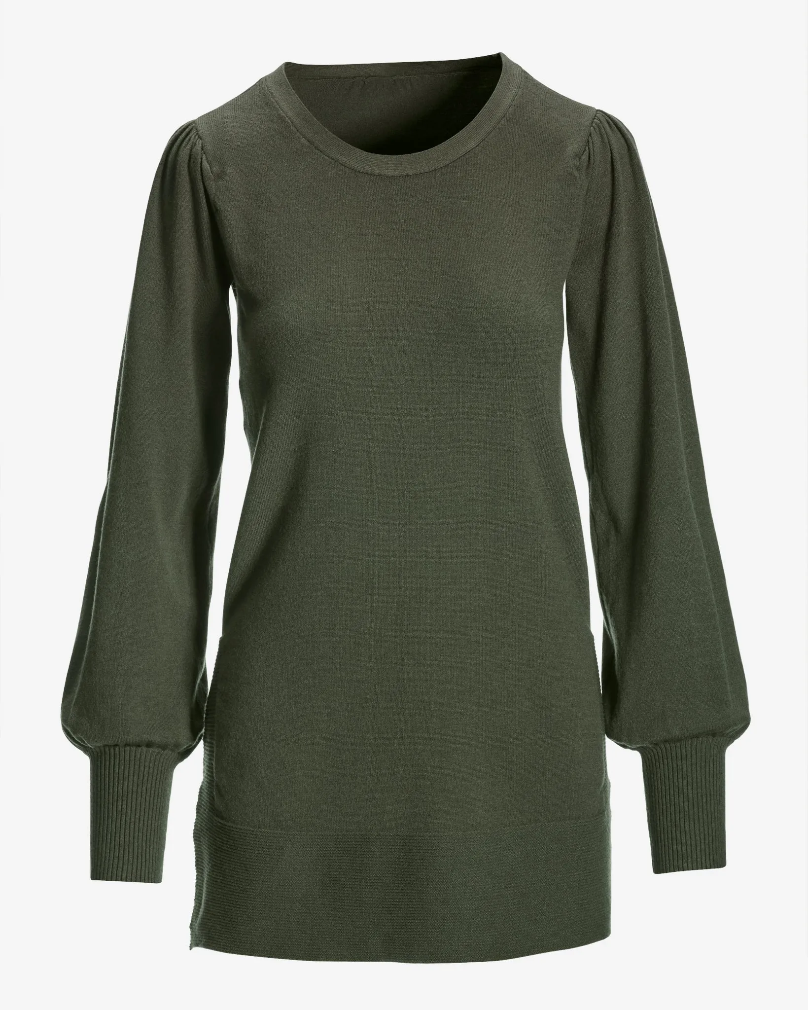 Lightweight Puff Sleeve Tunic Sweater Olive Night