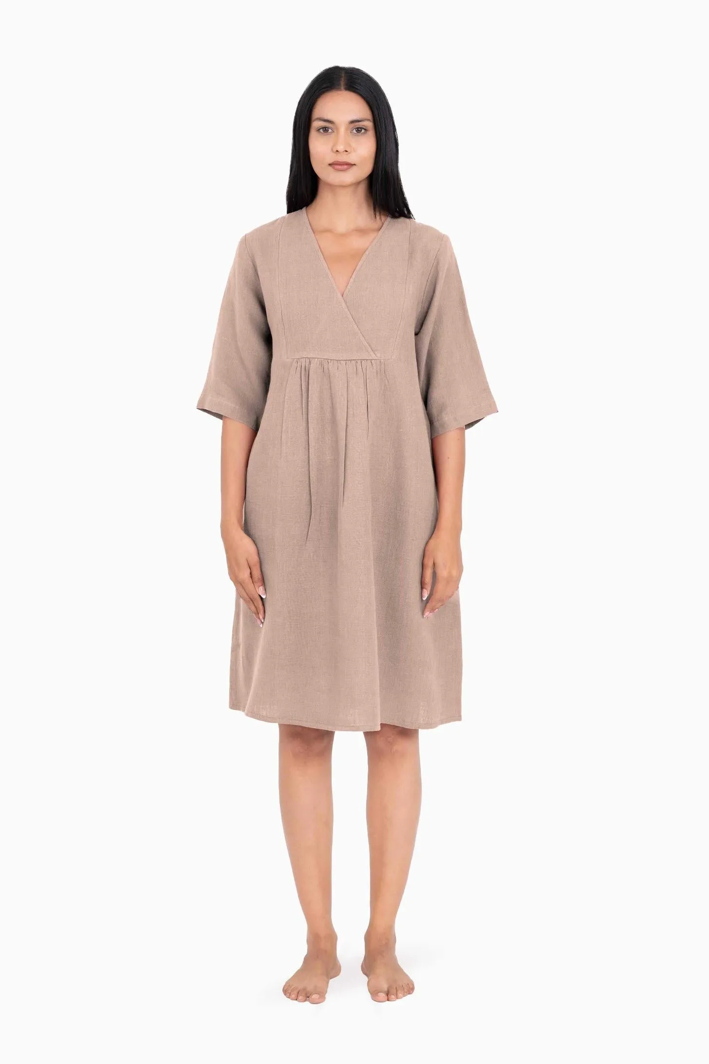Linen Citrus Midi Dress-Oatmeal
