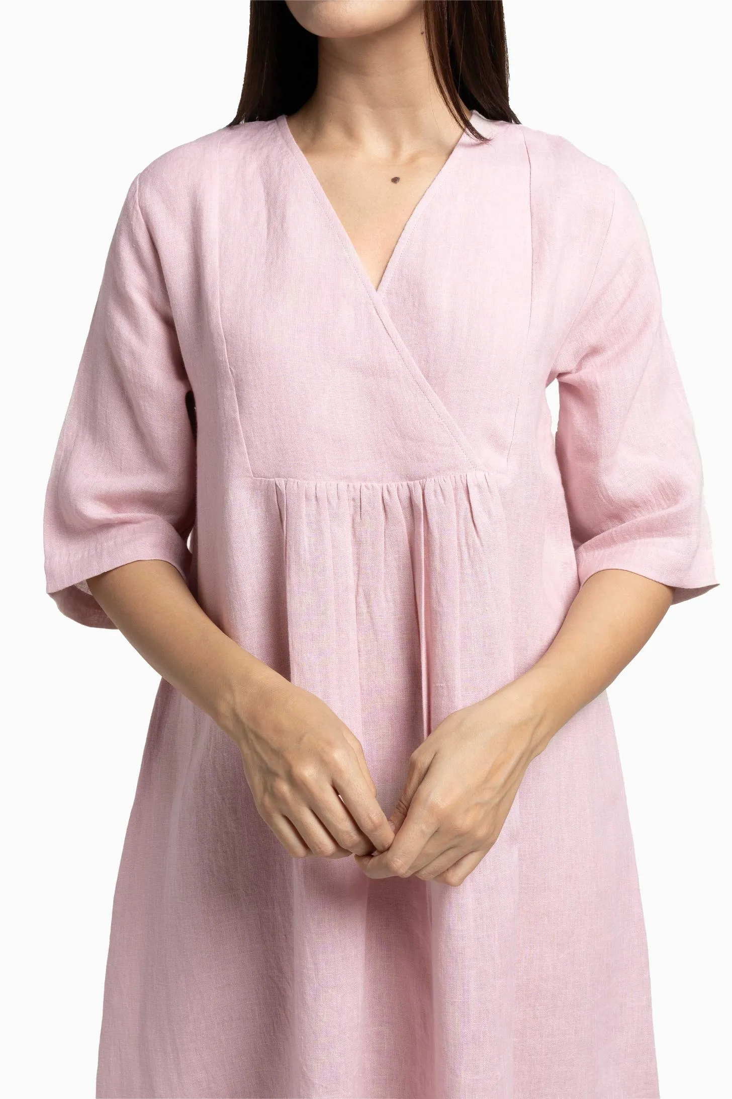 Linen Citrus Midi Dress-Oatmeal