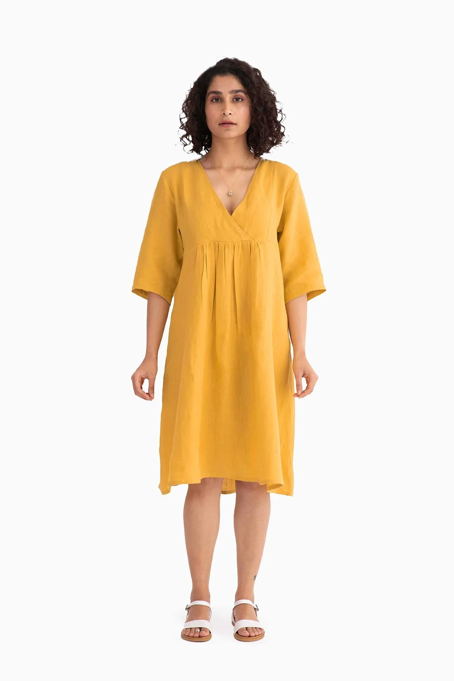 Linen Citrus Midi Dress-Oatmeal
