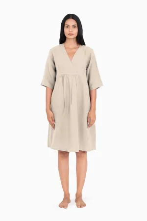 Linen Citrus Midi Dress-Oatmeal