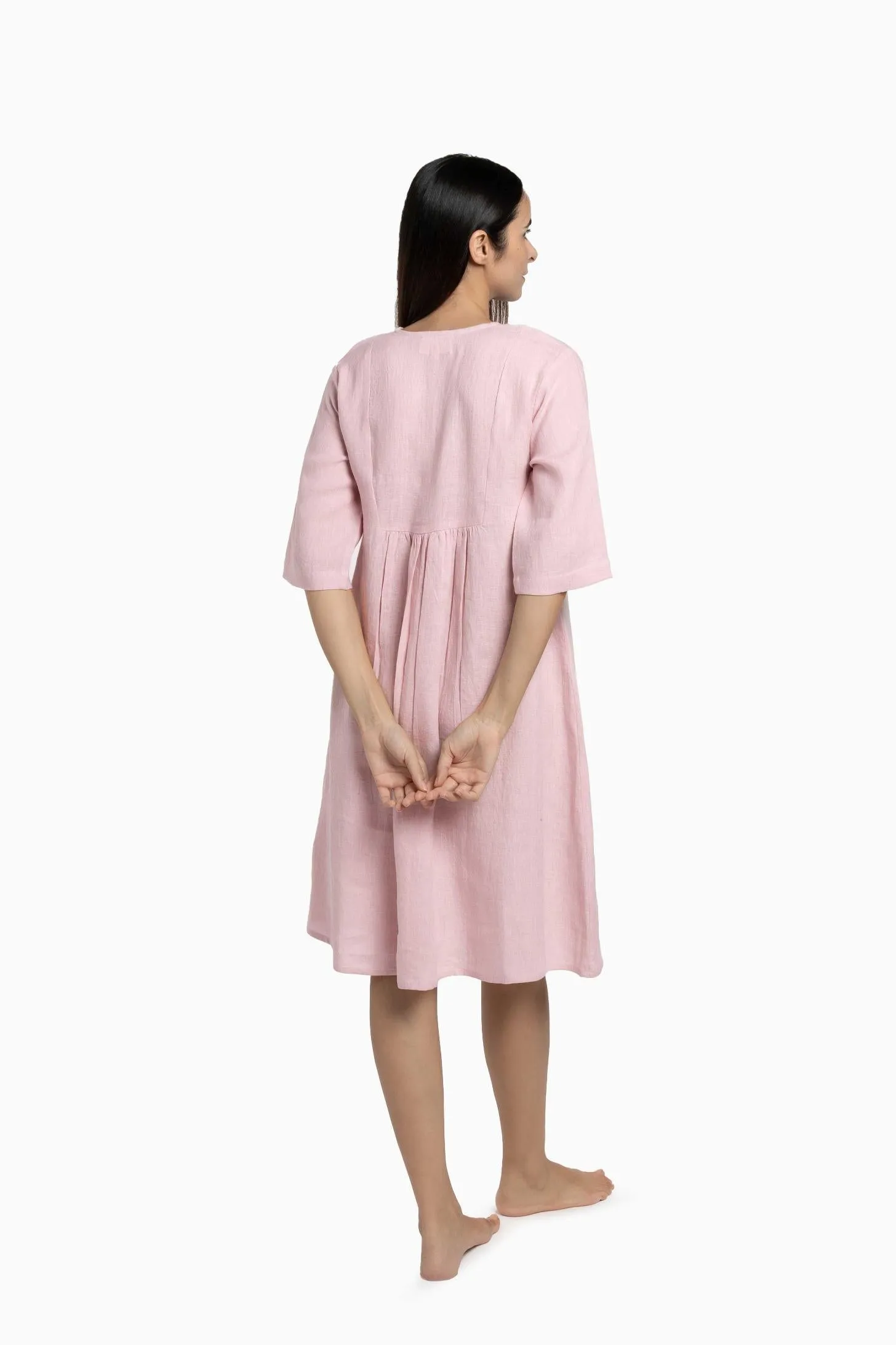 Linen Citrus Midi Dress-Oatmeal