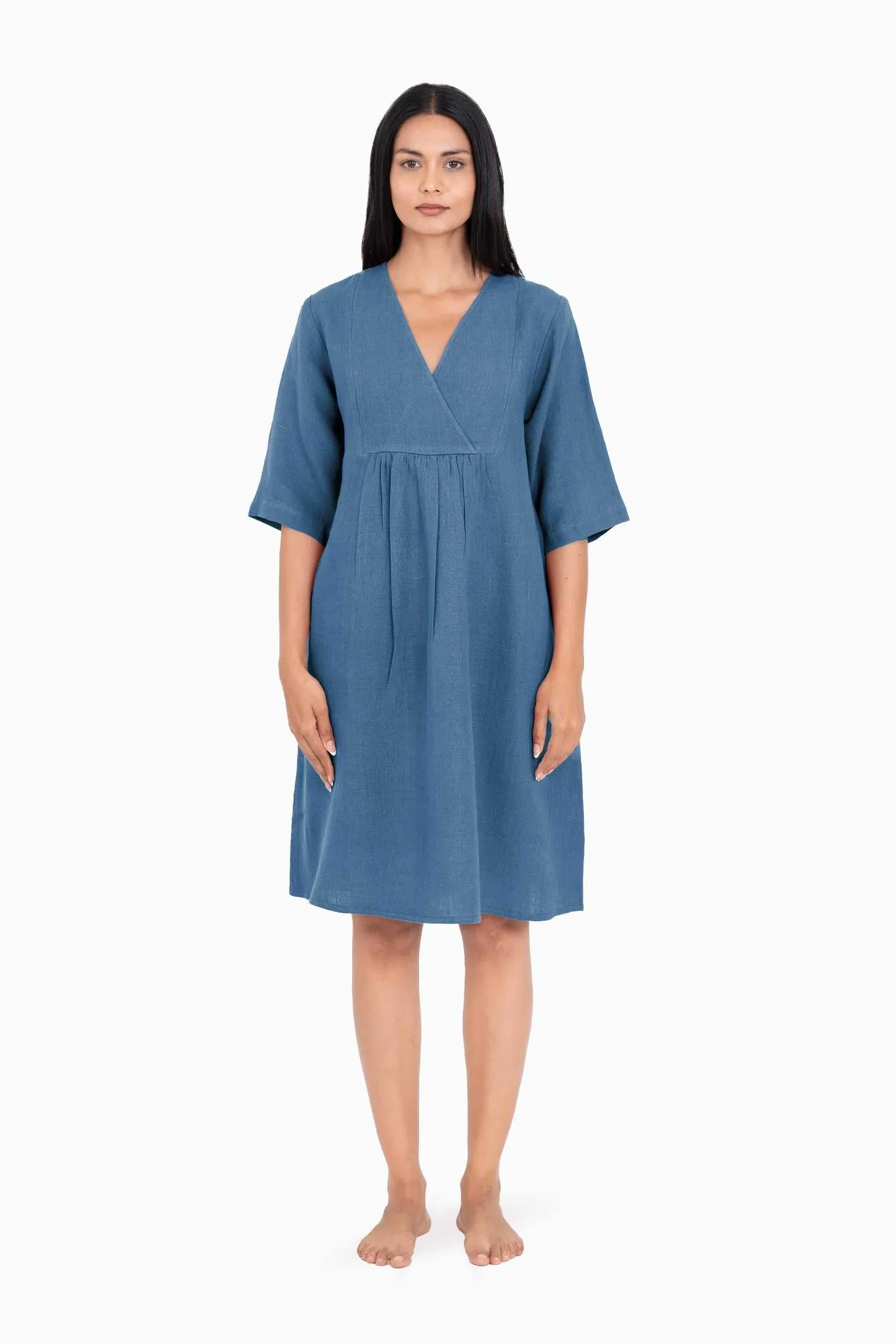 Linen Citrus Midi Dress-Oatmeal