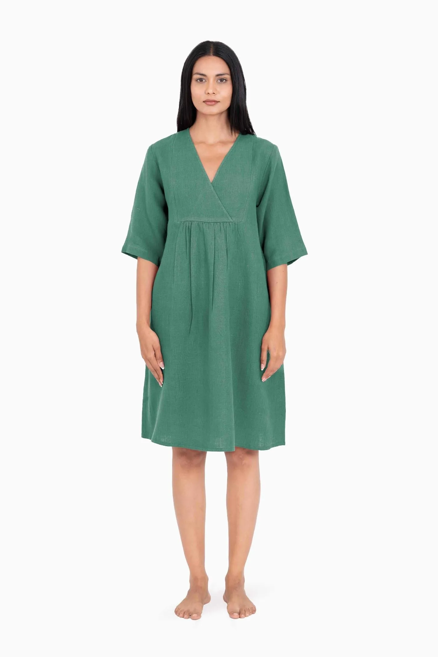 Linen Citrus Midi Dress-Oatmeal
