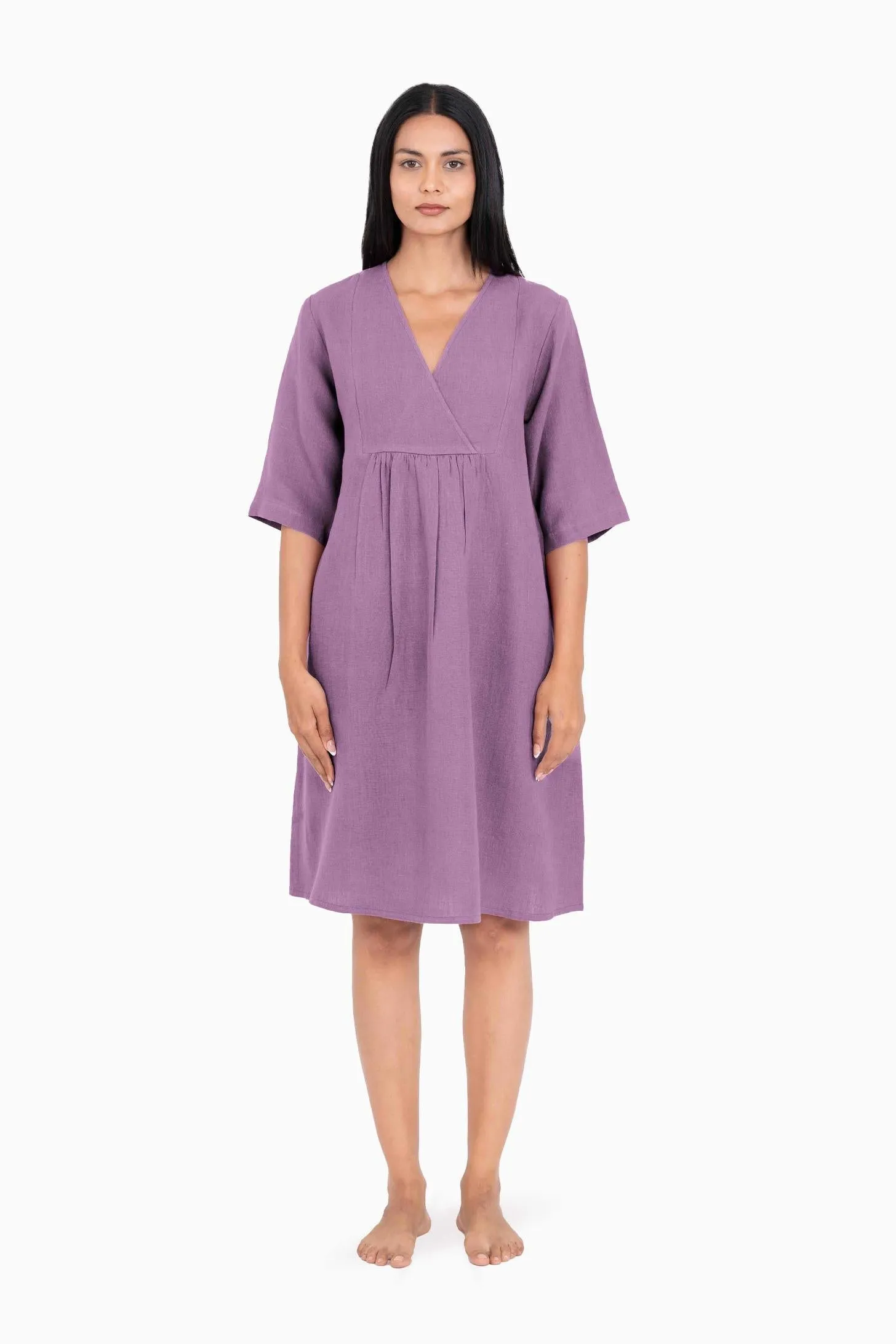 Linen Citrus Midi Dress-Oatmeal