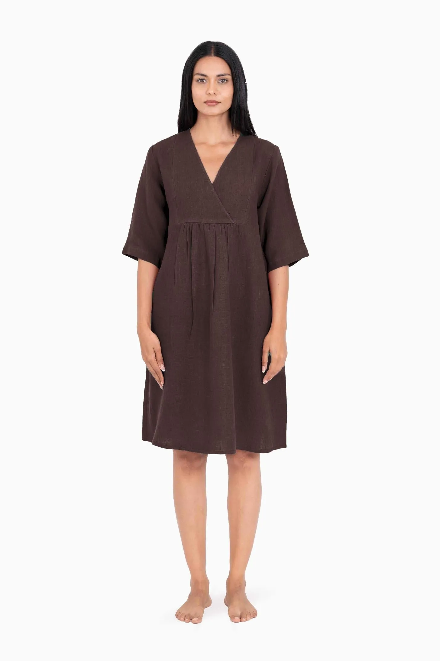 Linen Citrus Midi Dress-Oatmeal