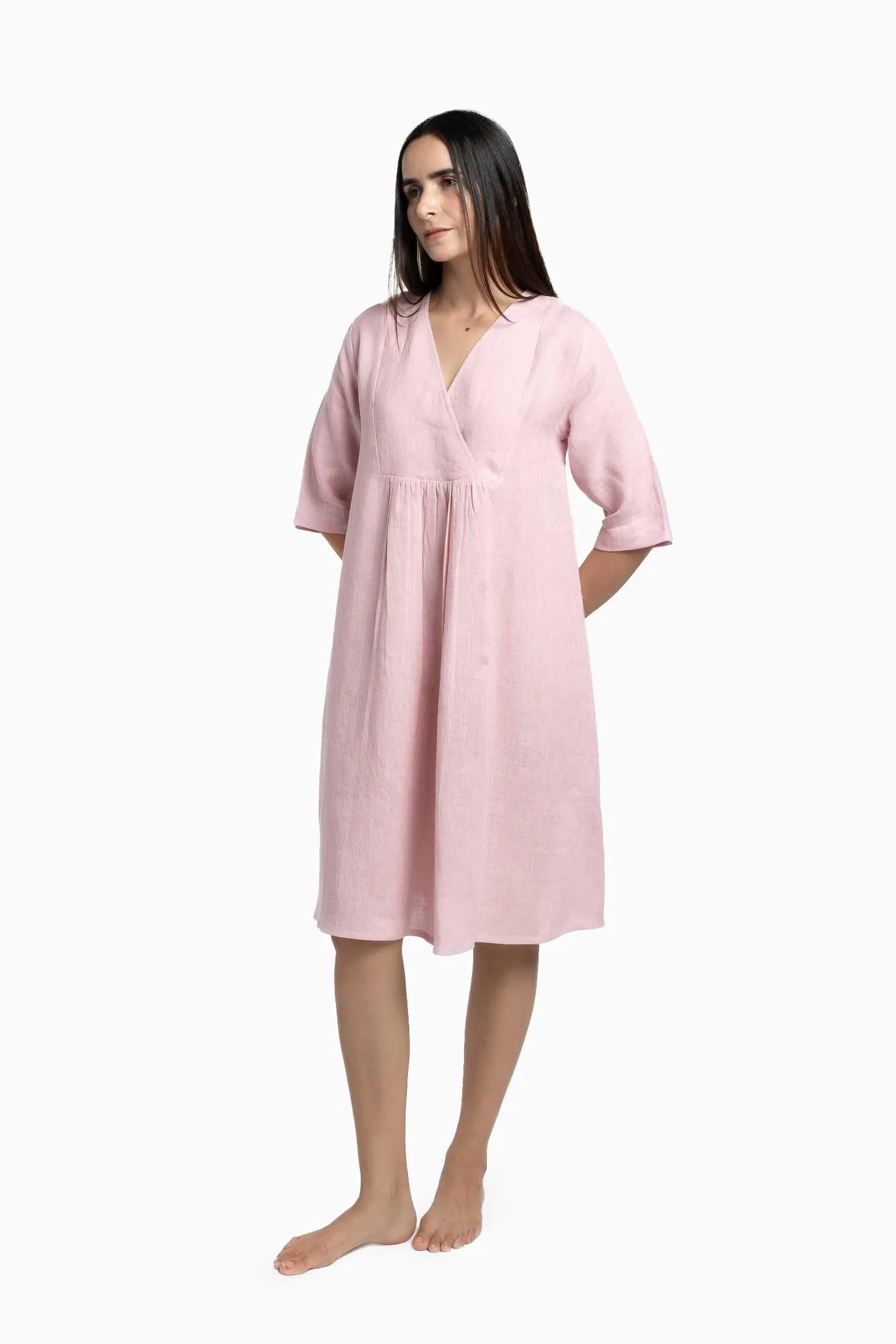 Linen Citrus Midi Dress-Oatmeal