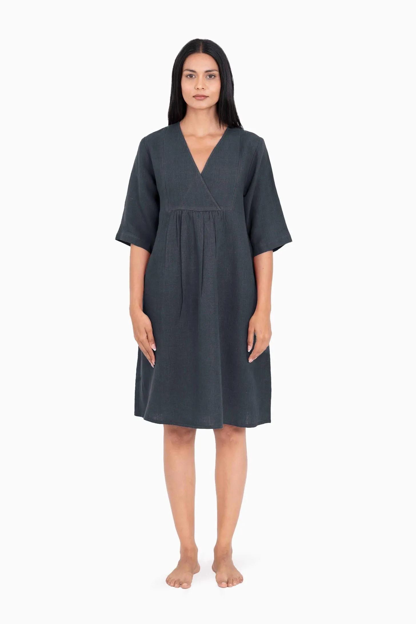 Linen Citrus Midi Dress-Oatmeal