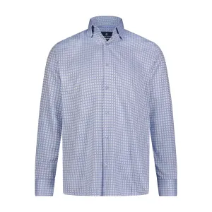 Lite Blue and Navy Small Check Print Long Sleeve Shirt