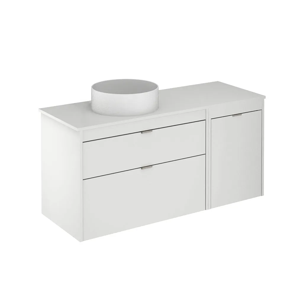 Logika 2 Drawers And 1 Wardrobe Bathroom Vanity with Mineral Countertop - Wall Mount - 48" Mdf/Matt White/Inox
