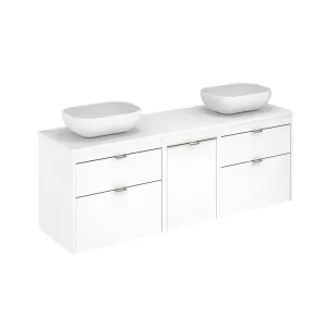 Logika 2 Drawers And 1 Wardrobe Bathroom Vanity with Mineral Countertop - Wall Mount - 64" Mdf/Matt White/Inox