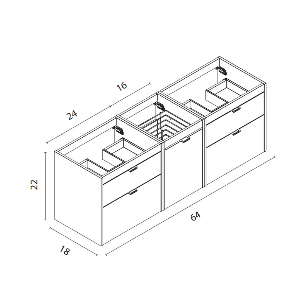 Logika 2 Drawers And 1 Wardrobe Bathroom Vanity with Mineral Countertop - Wall Mount - 64" Mdf/Matt White/Inox