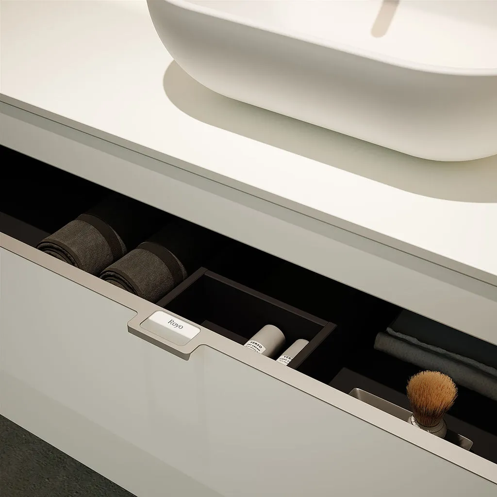 Logika 2 Drawers And 1 Wardrobe Bathroom Vanity with Mineral Countertop - Wall Mount - 80" Mdf/Matt White/Inox