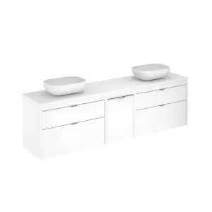 Logika 2 Drawers And 1 Wardrobe Bathroom Vanity with Mineral Countertop - Wall Mount - 80" Mdf/Matt White/Inox