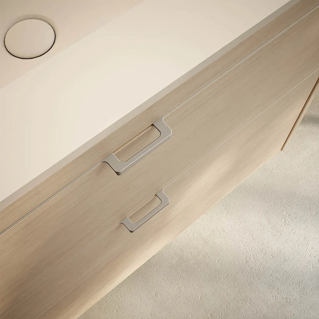 Logika 2 Drawers And 1 Wardrobe Bathroom Vanity with Mineral Countertop - Wall Mount - 80" Mdf/Matt White/Inox