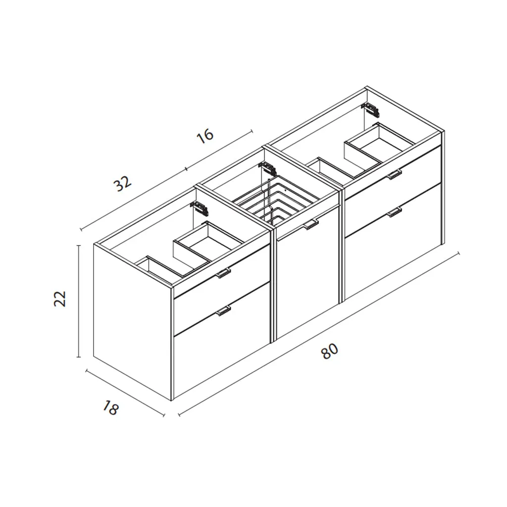 Logika 2 Drawers And 1 Wardrobe Bathroom Vanity with Mineral Countertop - Wall Mount - 80" Mdf/Matt White/Inox