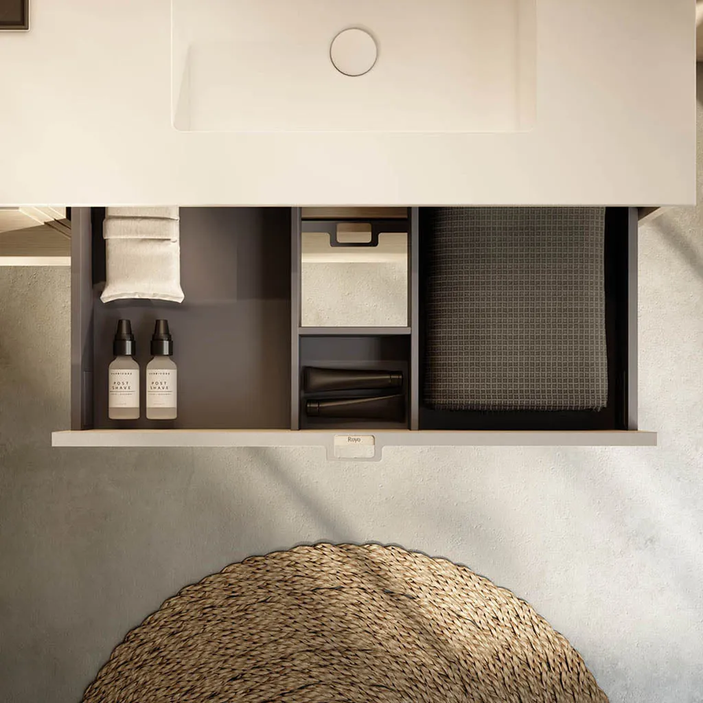 Logika 2 Drawers And 1 Wardrobe Bathroom Vanity with Mineral Countertop - Wall Mount - 80" Mdf/Matt White/Inox