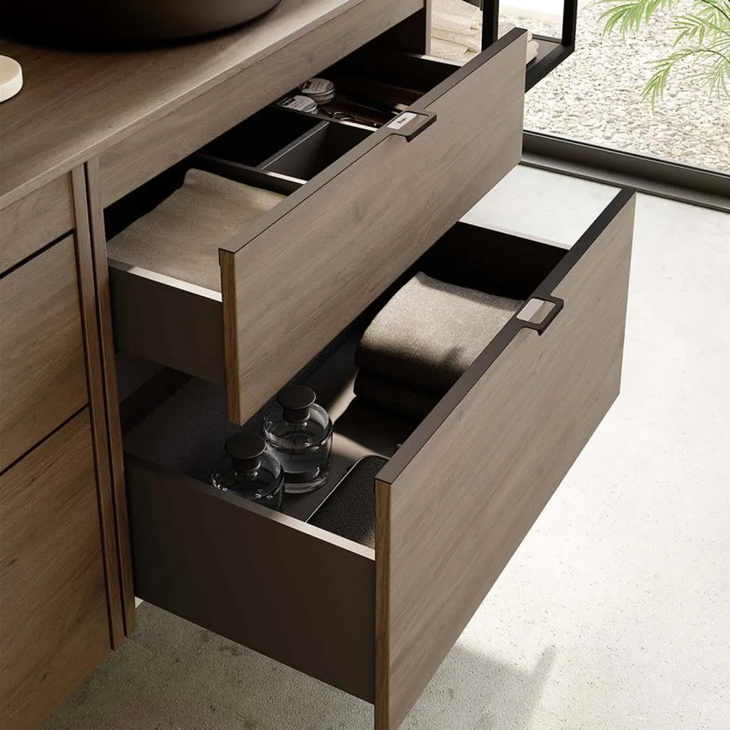 Logika 2 Drawers And 1 Wardrobe Bathroom Vanity with Mineral Countertop - Wall Mount - 80" Mdf/Matt White/Inox
